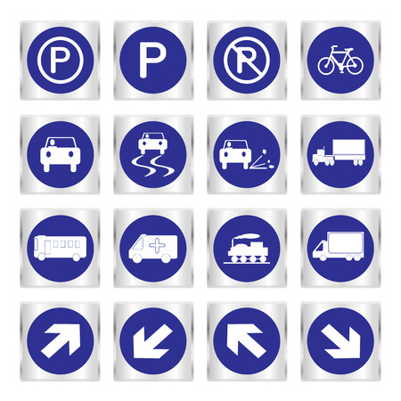 Vector illustration of Metallic set blue transport and road signsのイラスト素材