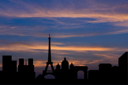 Dramatic Paris skyline behind clouds Scenic  sunset backgroundの写真素材