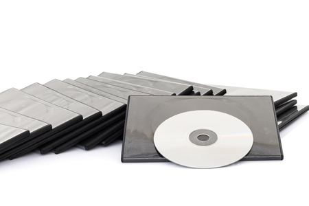 DVD boxes with disc on white background