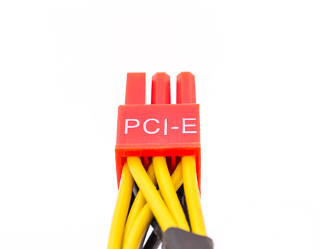 Close Up PCI-E cable video card of computer on white background