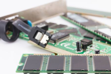 Close up part of computer memory module ,Random Access Memory (DDR RAM)