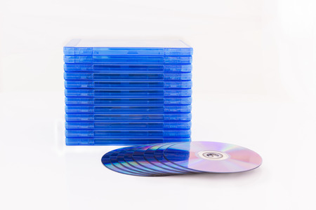 DVD box with disc on white backgroundの写真素材