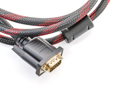 Close up HDMI cable and VGA cable connector on white background