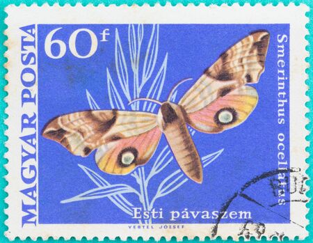 SARABURI, THAILAND-JUNE 01,2017: Postage stamps had been printed in Hungary (Magyar Posta) shows image of a Butterfly, circa 1986のeditorial素材
