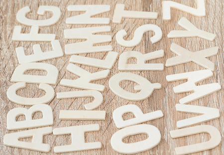 Wooden Alphabet study english letters,ABC on the wooden backgroundの写真素材