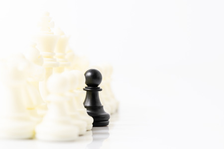 Close up Set of black and white chess pieces on chessboard, Set of chess figures on white backgroundの写真素材