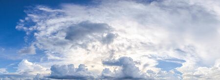 Fantastic soft clouds against blue sky, Panoramic white fluffy clouds in the blue skyの写真素材