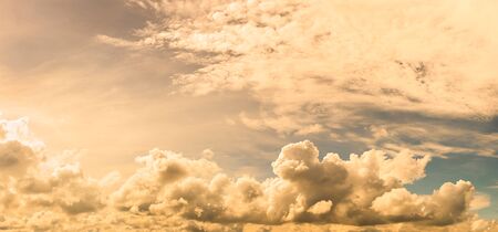 Fantastic soft clouds against blue sky, Panoramic  fluffy clouds in the everning skyの写真素材