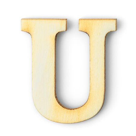 Wooden Alphabet study english letter with drop shadow on white background,Uの写真素材