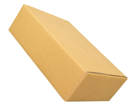 Mockup for design. Closed Brown cardboard box isolated on white backgroundの写真素材
