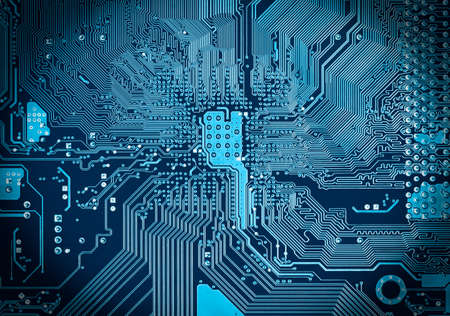 Close up blue circuit mainboard of computer backgroundの写真素材