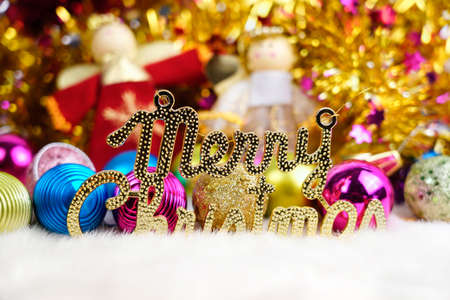 Chrismas doll with Christmas ornaments and decorationsの写真素材