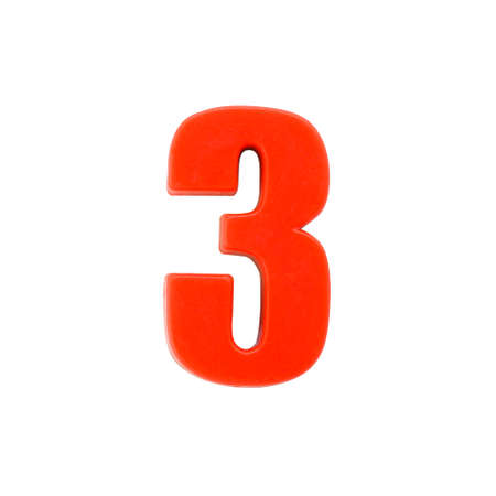 Shot of a number three made of red plastic with clipping pathの写真素材