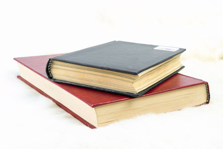 Close up book stacked on tableの写真素材