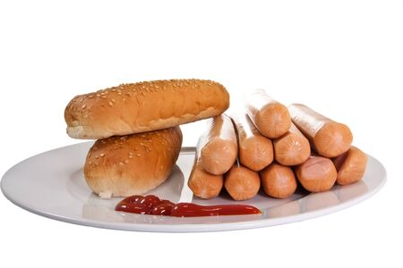 Picture of sausages, bread with ketchupの写真素材