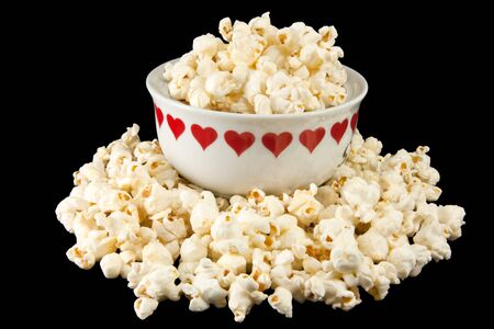 Picture of popcorn in a heart bowlの写真素材