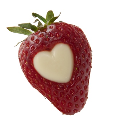 Picture of a single strawberry with a white pure heartの写真素材