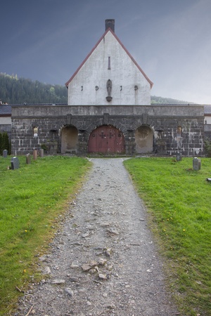 Picture of a graveyard buildning with a pathway leading to itの写真素材