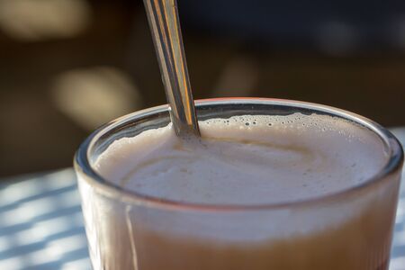 Picture of a glass of warm cafe moccaの写真素材