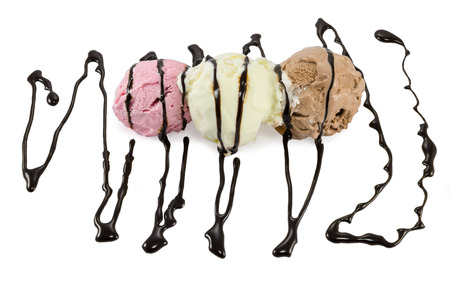 Picture of three icecream balls with a chocolate lineの写真素材