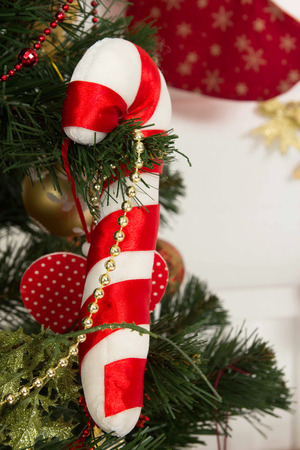 Christmas decoration. candy hanging on the Christmas treeの写真素材
