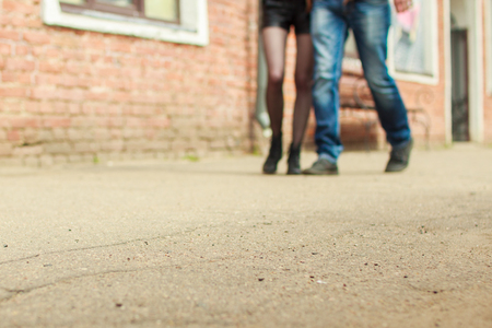 Couple walking on the streetの写真素材