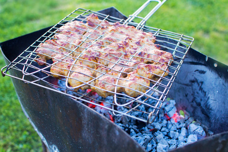 Meat roasted on the grill on the nature.の写真素材