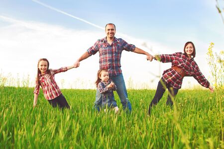 happy family walking togetherの写真素材