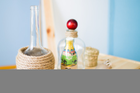 glass bottle with colored sand and the inscription Tunisia. marine decorationsの写真素材
