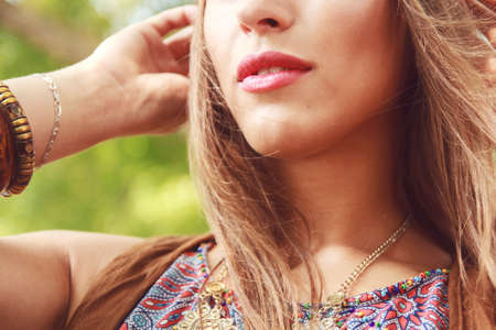 lips of the young girl outdoorの写真素材