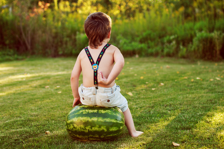 child with watermelonの写真素材