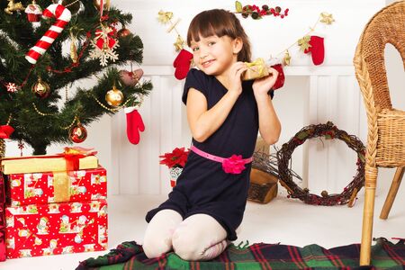 child is happy Christmas presentsの写真素材