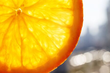 orange slice macro. juicy orange sliced closeupの写真素材