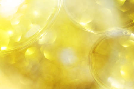 Gold Oil bubbles close up. a circles of water macro. abstract shiny light yellow backgroundの写真素材