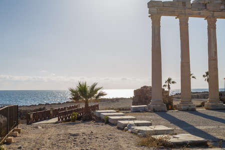 Temple of Apollo in the ancient city in Side, Turkey. Ruins of Roman city.の写真素材