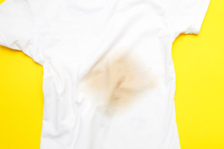 dirty stain on a white clothes on yellow backgroundの写真素材