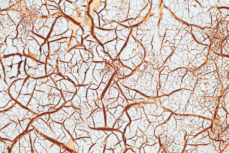 Rusty metal abstract background. Texture of an old grunge metal plate with cracked paint. Rusted...