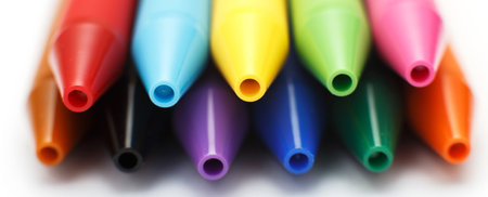 Multicolored gel pens isolated on a white background, close-up. Copy space.の写真素材