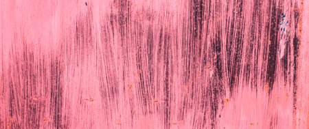 Pink, vinous, burgundy metal abstract background. Texture of an red old grunge metal plate with dripping stained cracked paint. Scratched rusted painted wall with brush strokes of paint.の写真素材
