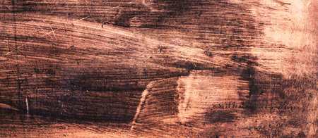 Brown brush stroke painted abstract metal plate texture and background. Rusty color texture of old plate with stained paint.の写真素材