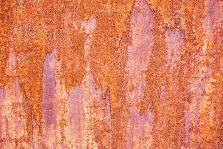 Orande fiery red rusty abstract painted metal plate texture and background. texture of grunge old plate with stained cracked paint and brown rust.の写真素材