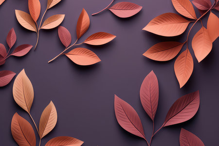 Top view of colorful red different autumn leaves on a dark purple background. minimalist fall background. autumn still life and herbariumの素材
