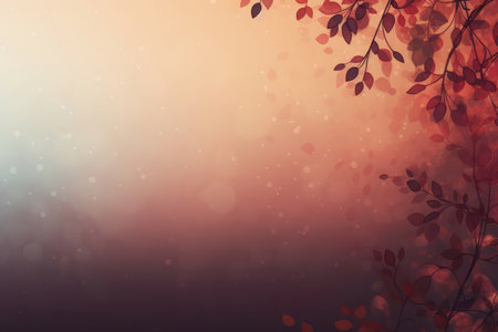 Autumn background. Branch of red and pink leaves on a bush on a blurred pink and red background. Beautiful vibrant blurred bokeh for autumn designの素材