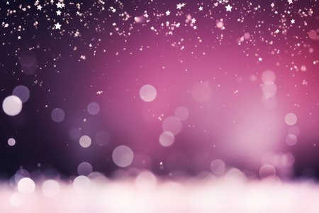 Beautiful white decorative snowflakes on a festive pink bokeh background with copy space for text. Abstract winter pattern background. Holiday greeting card and Christmas sale concept.の素材
