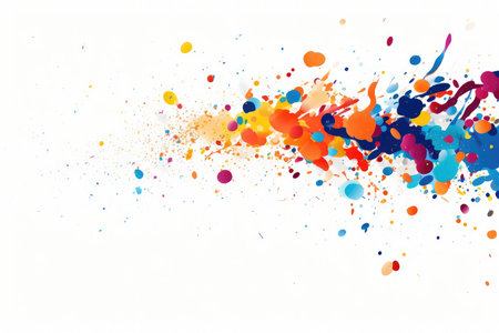 Abstract vibrant multicolor wet paint splash of drops isolated on white background with copy space. Abstract colorful splashingの素材