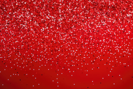 Abstract festive red bokeh background of sparkle splash confetti with copy space for text. Holiday greeting card. Anniversary, valentine, christmas conceptの素材