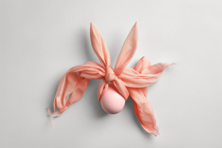 Pink Easter egg with bunny ears on a white background. Happy Easter celebration concept . Greeting card and holidayの素材