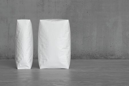 White sacks on the concrete floor. 3d renderの写真素材