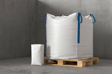 Two white sacks on the concrete floor. 3d renderの写真素材