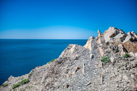 rocky mountain and sea. summer. heat.の写真素材